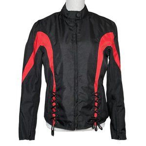 NexGen Motorcycle Jacket S Womens Riding Lace-Up Black Red Zip Out Liner Nylon